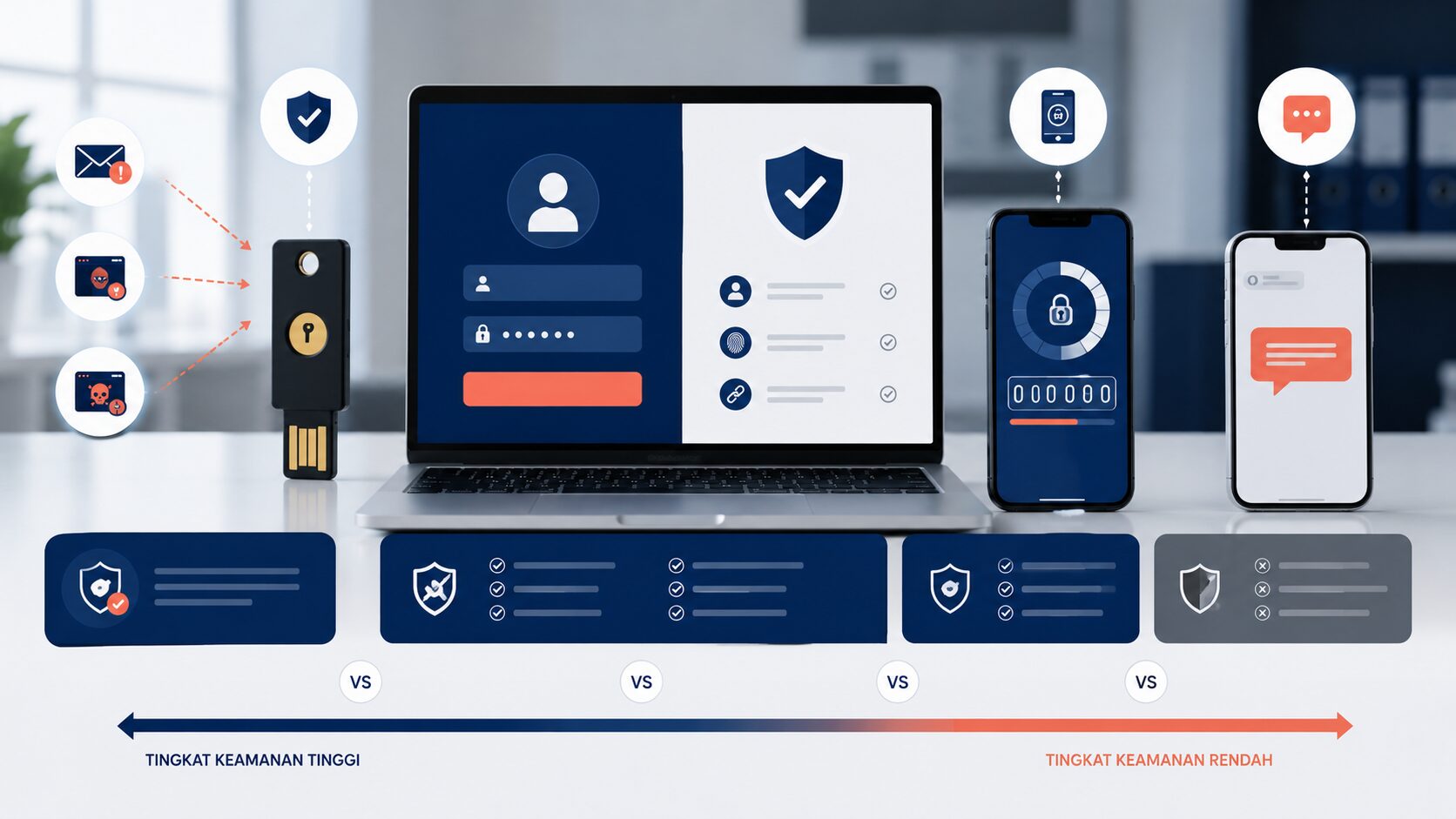 Yubikey vs authenticator untuk login enterprise dengan OTP SMS, aplikasi authenticator, dan YubiKey