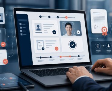 Cara Bank Menggunakan Tanda Tangan Digital untuk e-KYC Nasabah 1 Ilustrasi e-KYC nasabah bank dengan verifikasi identitas, consent, dan tanda tangan digital tersertifikasi