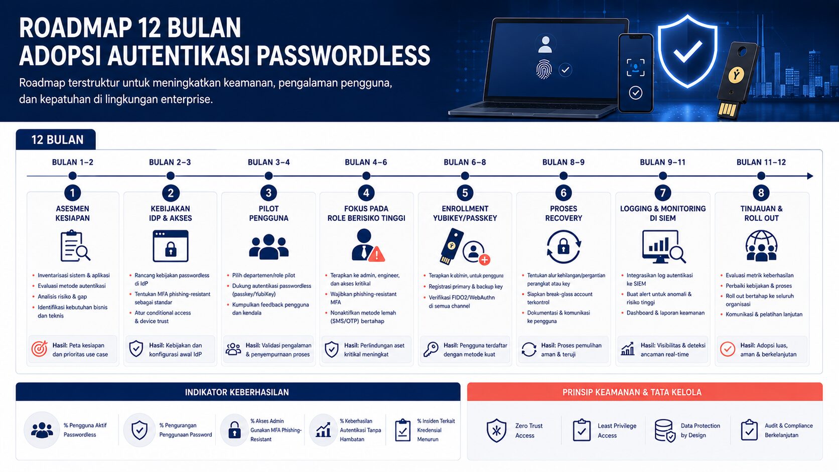 Roadmap 12 bulan passwordless authentication enterprise dengan YubiKey dan FIDO2