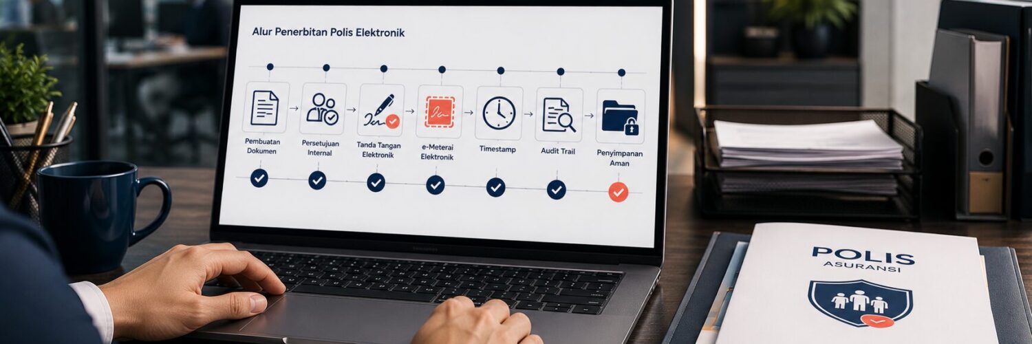 polis digital asuransi dengan e-signature, e-Meterai, audit trail, dan repository aman untuk operasi asuransi