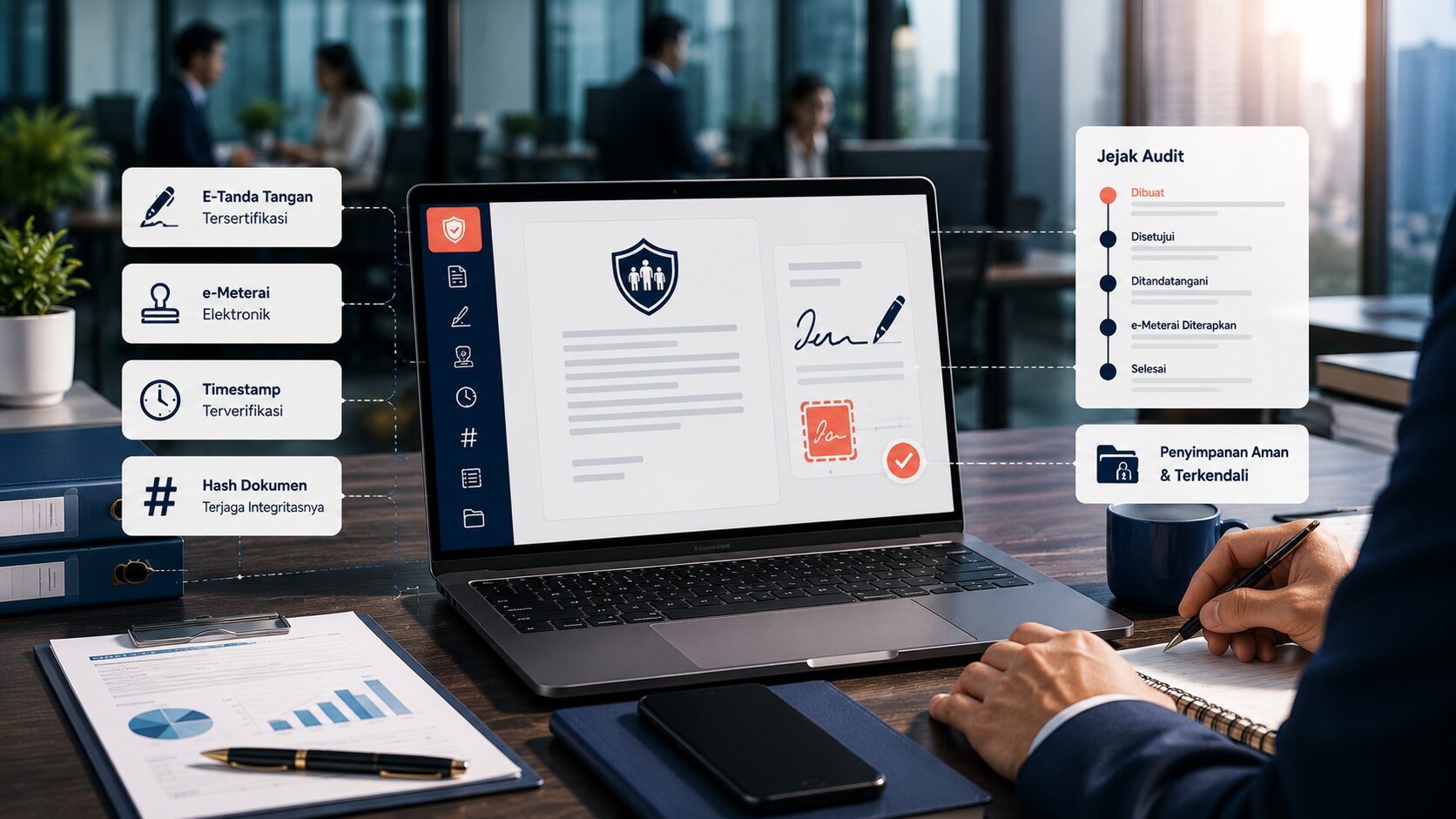 polis digital asuransi dengan e-signature, e-Meterai, timestamp, audit trail, dan repository aman