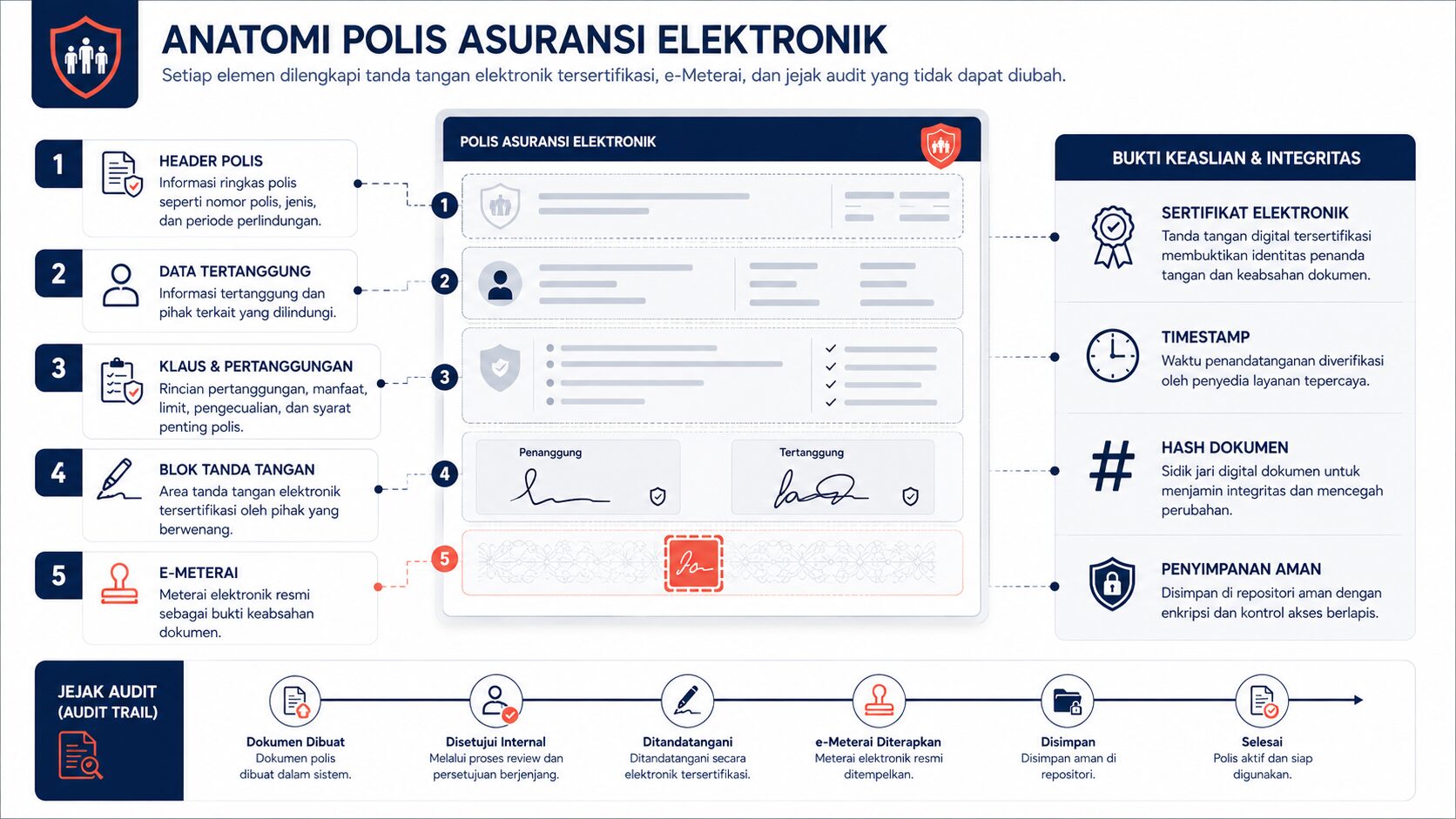 anatomi polis digital asuransi dengan blok tanda tangan elektronik dan e-Meterai