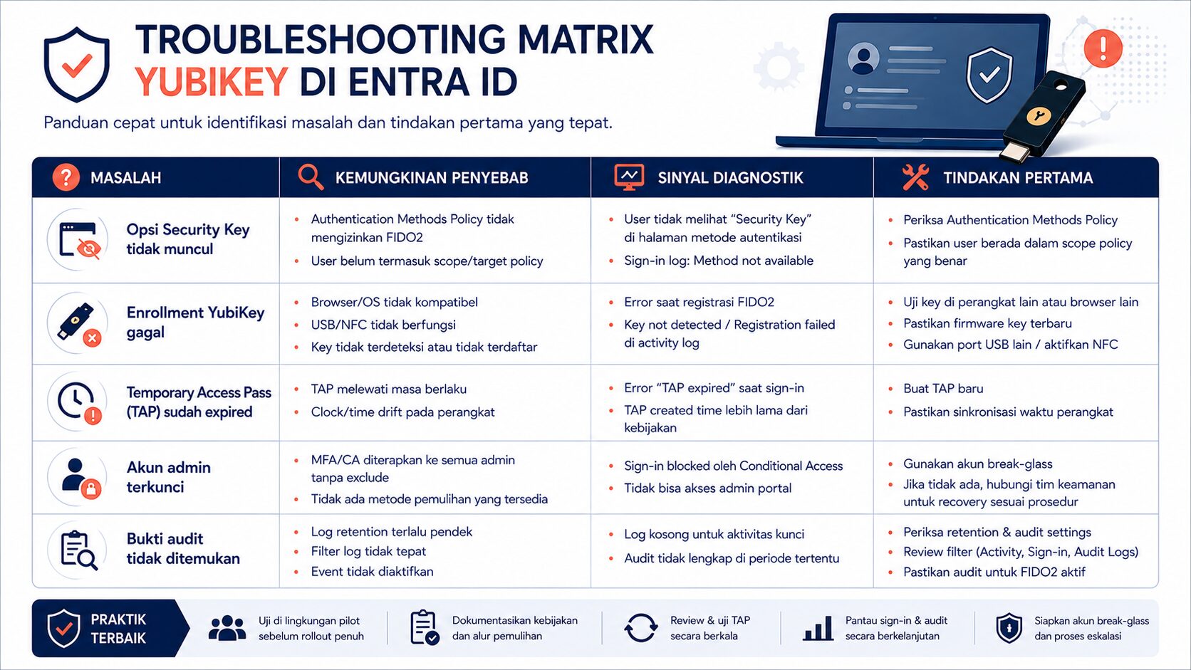 Matriks troubleshooting yubikey entra id untuk admin dan helpdesk