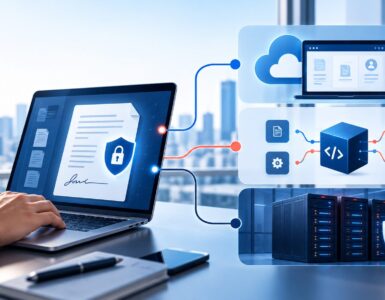 Ilustrasi tilaka deployment Portal, API, dan On-Premise untuk keputusan arsitektur bisnis.